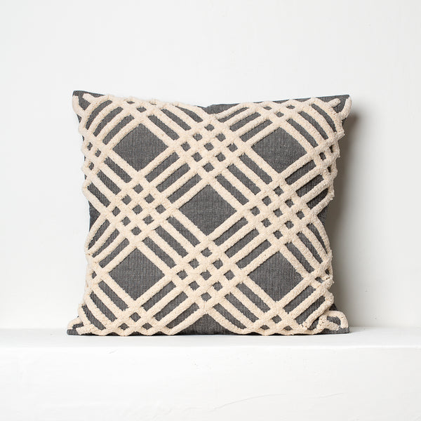 Chenille tufted pillow in grey and beige 60cm x 60cm 24in x 24in 