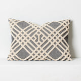 Chenille Cushion- Traditional Motif- Grey and Beige Rectangular