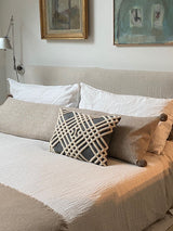 Chenille Cushion- Traditional Motif- Grey and Beige Rectangular