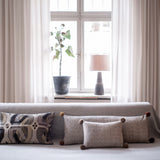 Rips Sofa Lumbar Cushion – Beige w Ochre PomPoms