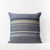 Handwoven silk cushion in Midnight grey with Laotian checkered stripes in blue, green and white hues.