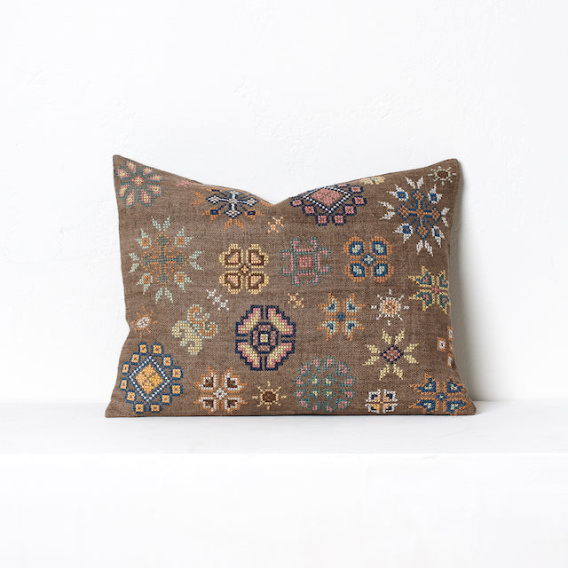 Small Hmong Cross-stitch Cushion- Taupe