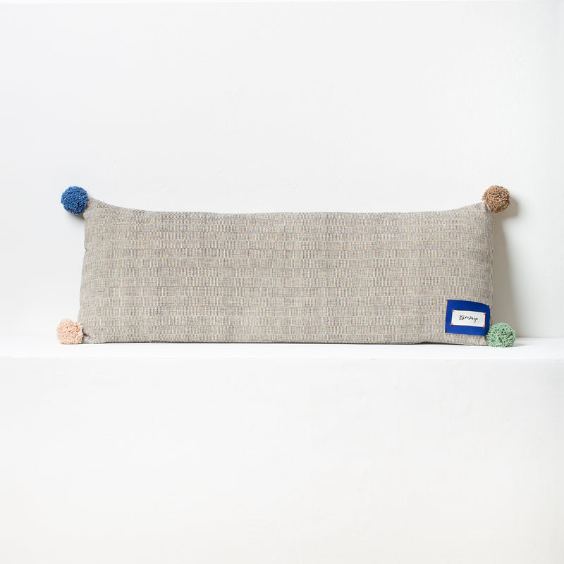 Rips Sofa Lumbar Cushion – Beige w Pastel PomPoms