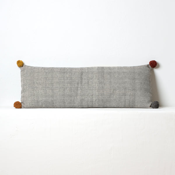 Rips Sofa Lumbar Cushion – Beige w Ochre PomPoms