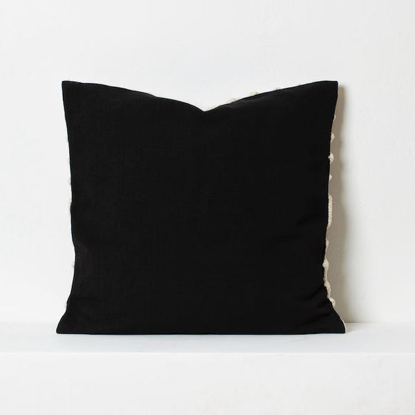 Chenille Cushion- Traditional Motif- Black and Beige Square