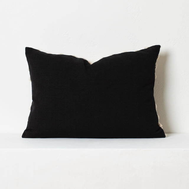 Chenille Cushion- Traditional Motif- Black and Beige Rectangular