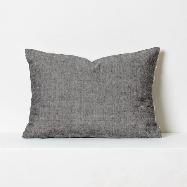 Chenille Cushion- Traditional Motif- Grey and Beige Rectangular