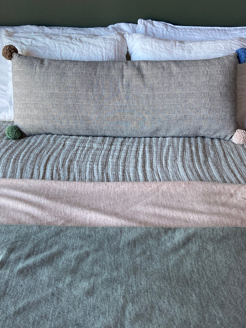 Rips Sofa Lumbar Cushion – Beige w Pastel PomPoms