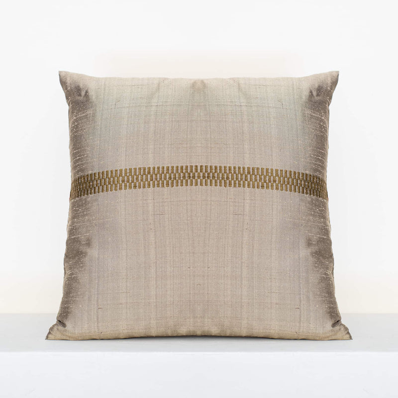Brocade Stripe Cushion – Hemp/Coral